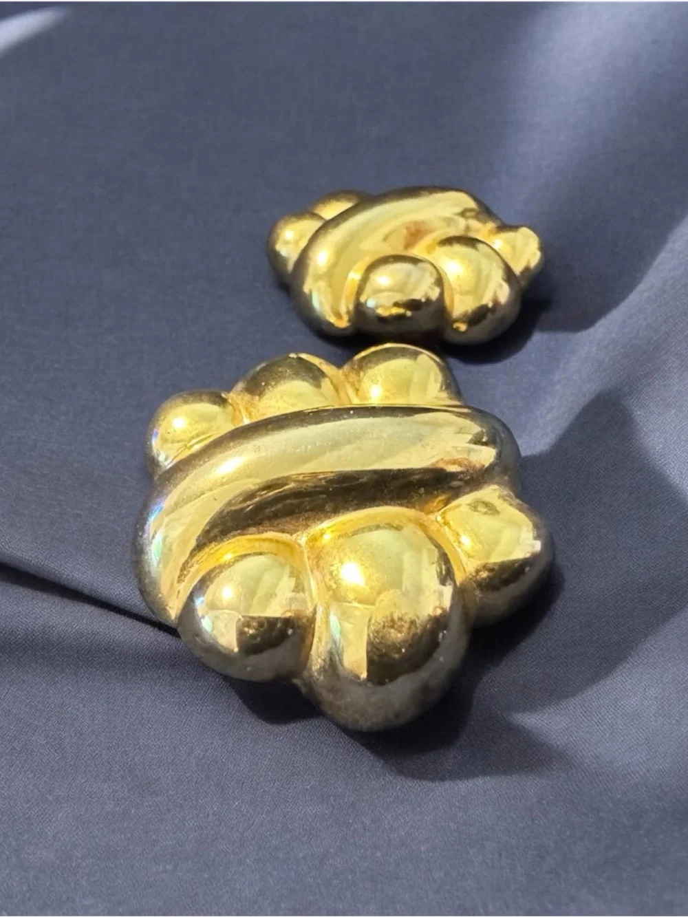 Vintage Erwin Pearl Gold Tone Clip‎ On Earrings Chunky Statement Designer Retro